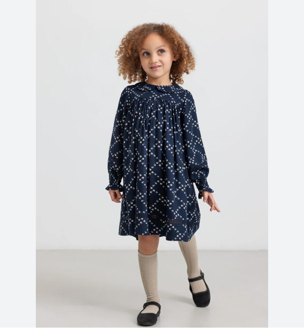MarMar Copenhagen Dulla Dress Navy Floral Peter Pan Collar A-Line Girls 10Y